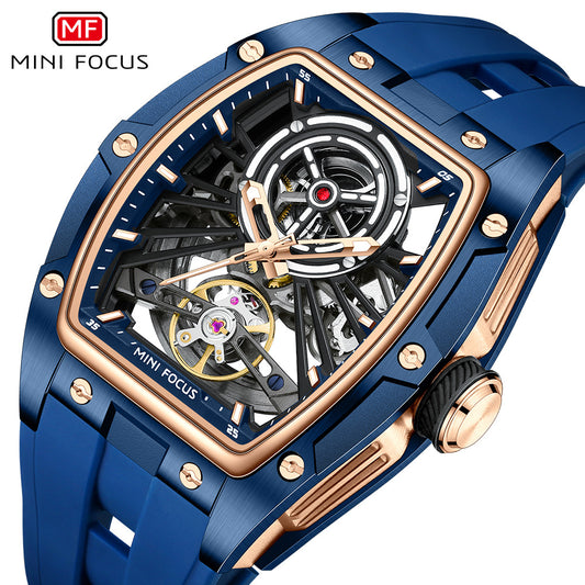 MINI FOCUS Watch Explosions Wine Barrel Men's Watch Steel Case Full Hollow Mechanical Movement Men's Watch 0603G