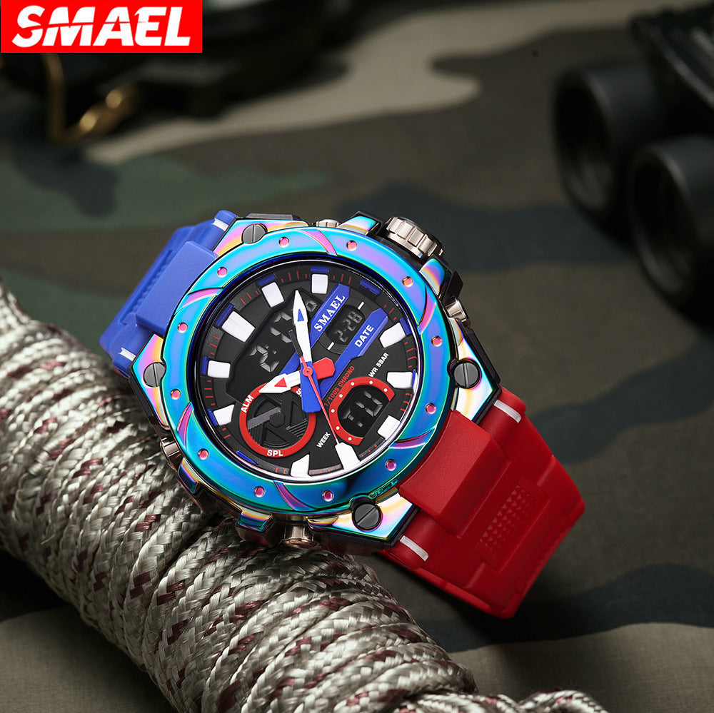 SMAEL2024 New Alloy Colorful Gradient Men's Watch Electronic Sports Watch Luminous Waterproof Watch