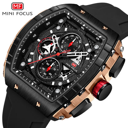 MINI FOCUS Brand Watch Outdoor Wind Wine Barrel Men's Watch Arc Mirror Gradient Hollow Men's Watch 0399G