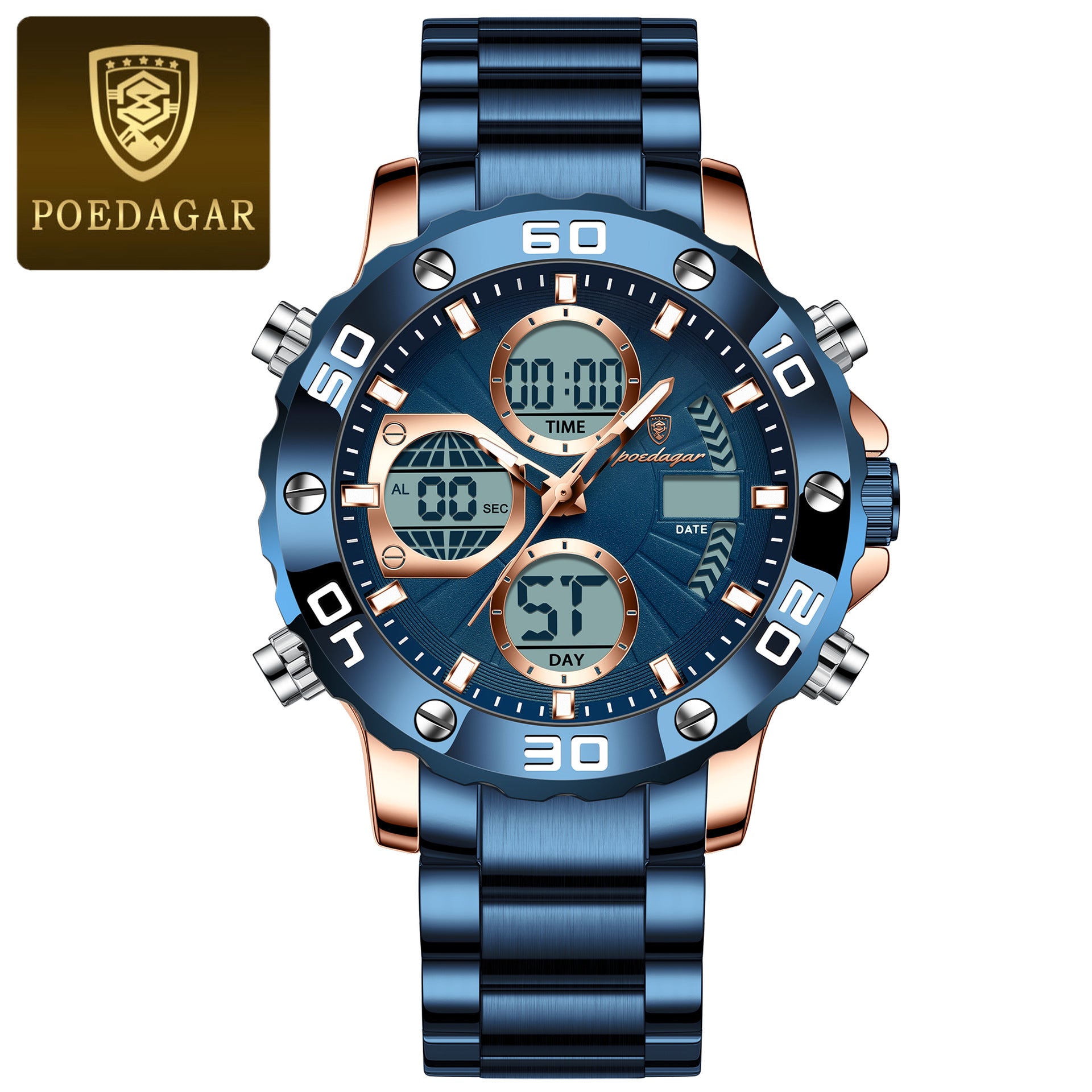 POEDAGAR New Electronic Watch Multi-functional Double Luminous Men's Watch Quartz Watch Live Foreign Trade Watch