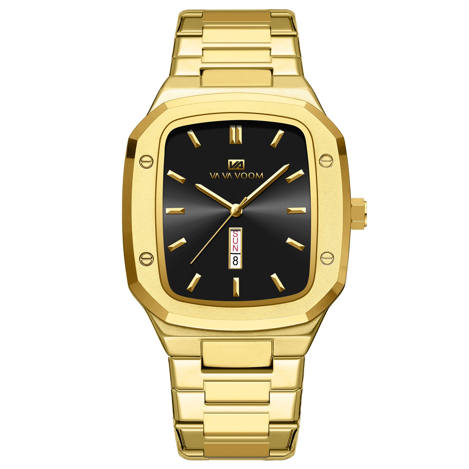 2025 New Va Va Voom Business Rectangular Dial Waterproof Creative Double Calendar Steel Band Men's Watch