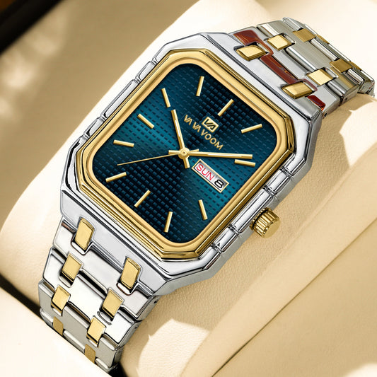 AliExpress New Business Casual Men's Watch Simple Fashion Luminous Square Gradual Gold Steel Band Men's Watch Brand