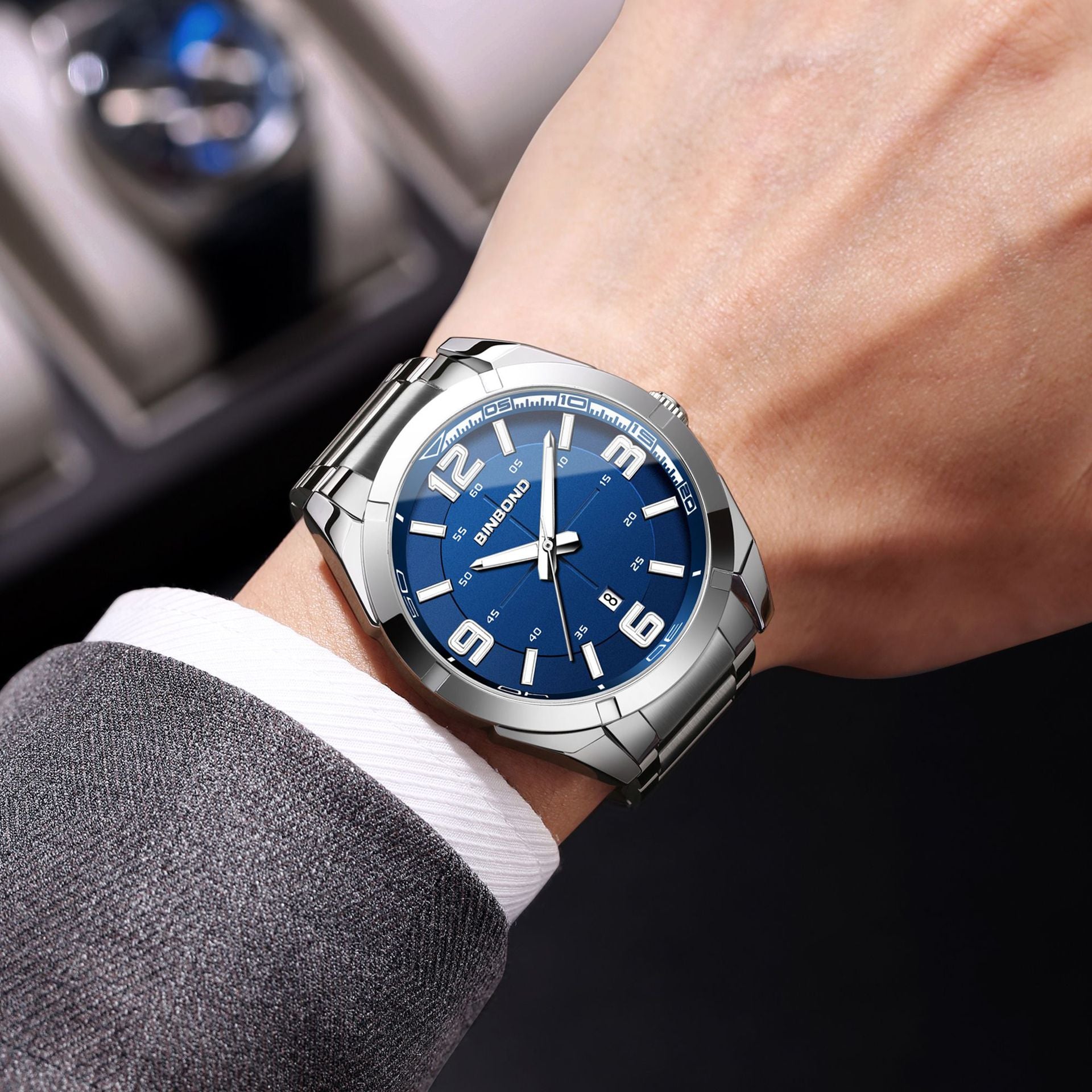BINBOND Big Digital New Steel Band Men's Watch Fashion Business Watch In Stock Hot Cross-border