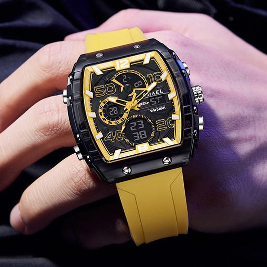 SMAEL Barrel-shaped Multifunctional Sports Leisure Electronic Watch Waterproof Dual Display LED Luminous Alarm Clock Men's Watch