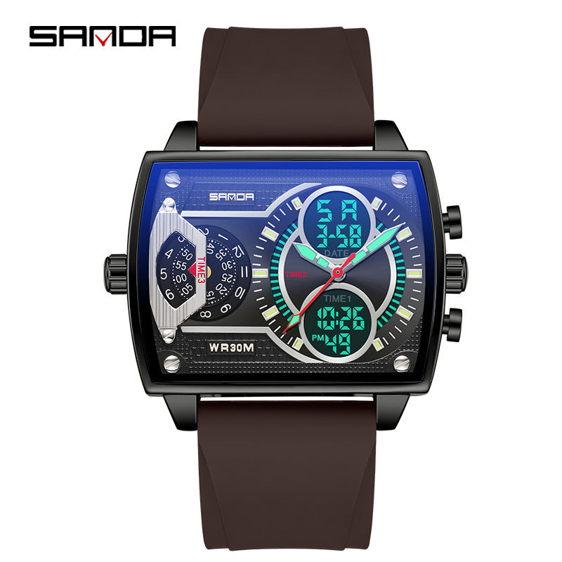 Sanda New 6032 Silicone Square Watch Fashion Sports Multi-functional Student Electronic Watch Skull Men's Watch