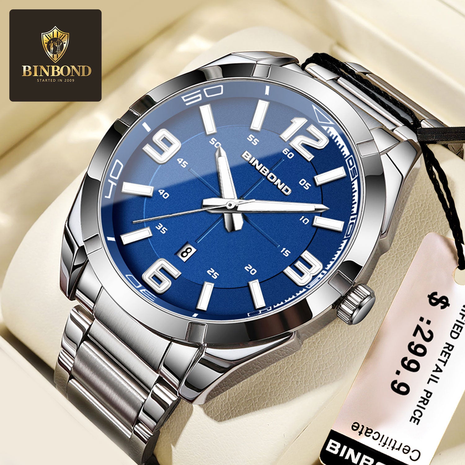 BINBOND Big Digital New Steel Band Men's Watch Fashion Business Watch In Stock Hot Cross-border