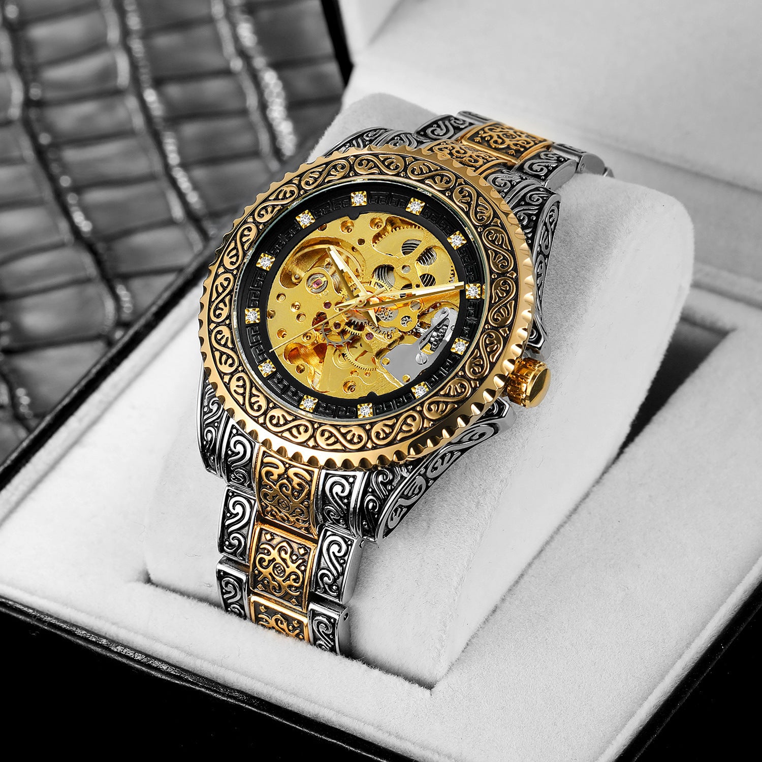 New Forsining Men's Fashion Casual Hollow Retro Carved Automatic Mechanical Watch