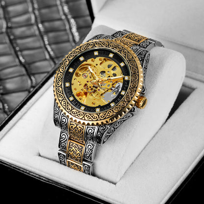 New Forsining Men's Fashion Casual Hollow Retro Carved Automatic Mechanical Watch