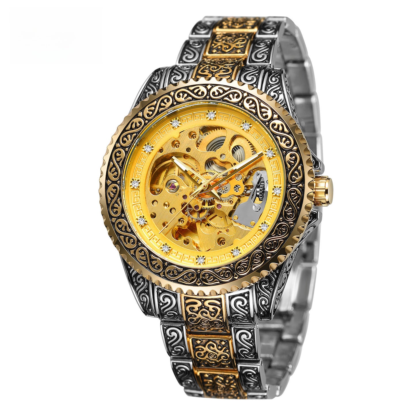 New Forsining Men's Fashion Casual Hollow Retro Carved Automatic Mechanical Watch