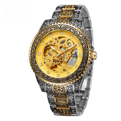 New Forsining Men's Fashion Casual Hollow Retro Carved Automatic Mechanical Watch