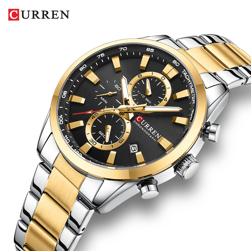 Curren 8445 Men's Watch Calendar Quartz Watch Six-pin Steel Strap Watch Business Men's Watch