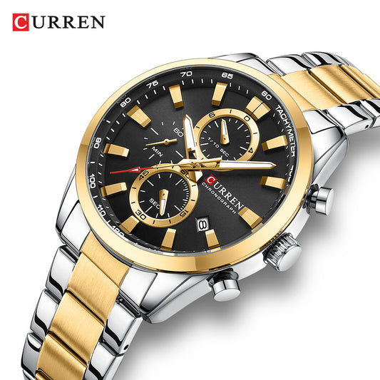 Curren 8445 Men's Watch Calendar Quartz Watch Six-pin Steel Strap Watch Business Men's Watch
