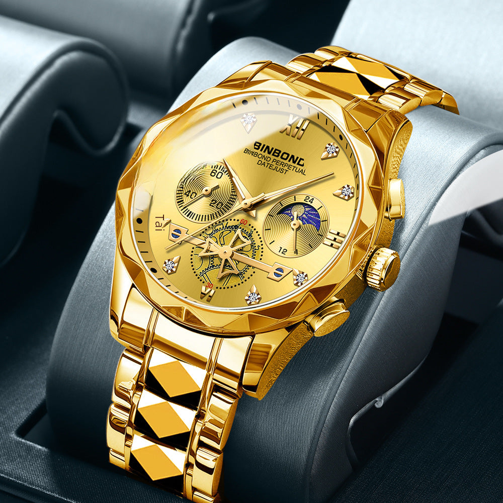 Binbang New Series Multifunctional Quartz Watch All-match Fashionable Watch Six-pin Chronograph Casual Trendy Men's Tungsten Steel Color