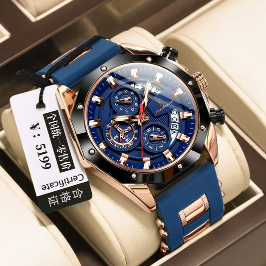 Swiss Brand Multifunctional Chronograph Men's Watches Silicone Tape Quartz Watch Live Foreign Trade Explosions A Generation Of Hair