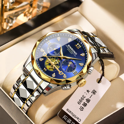 Binbang New Series Multifunctional Quartz Watch All-match Fashionable Watch Six-pin Chronograph Casual Trendy Men's Tungsten Steel Color
