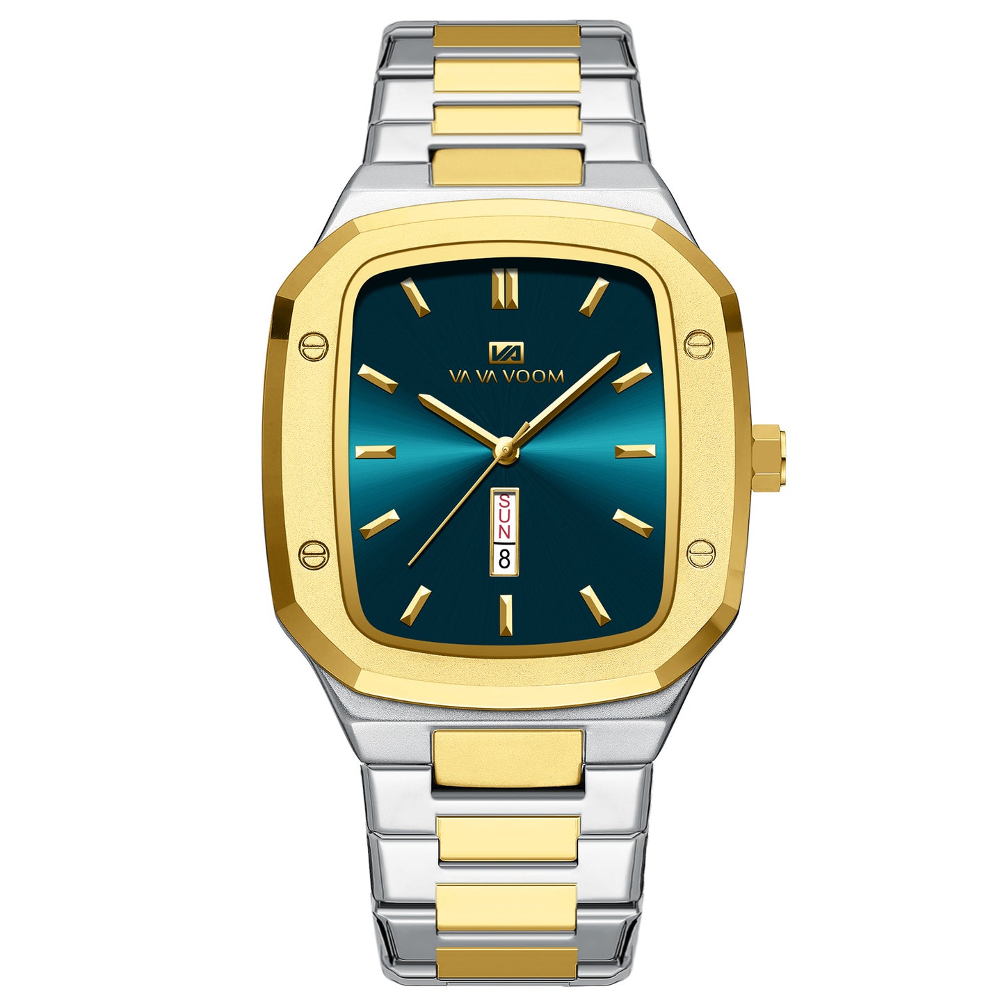 2025 New Va Va Voom Business Rectangular Dial Waterproof Creative Double Calendar Steel Band Men's Watch