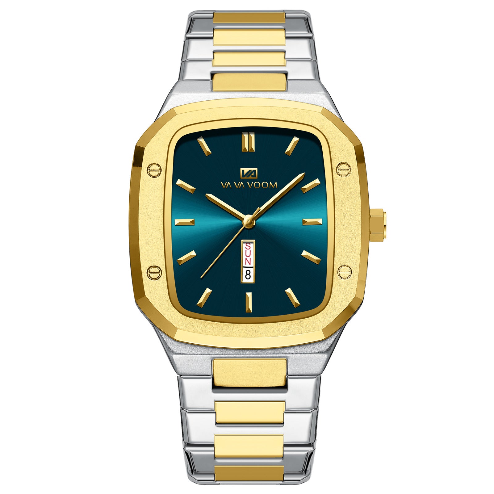 2025 New Va Va Voom Business Rectangular Dial Waterproof Creative Double Calendar Steel Band Men's Watch