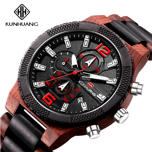Kun Huang New Sports Watch Fashion Quartz Men's Wood Watch Wood Watches Large Dial Watch Wholesale