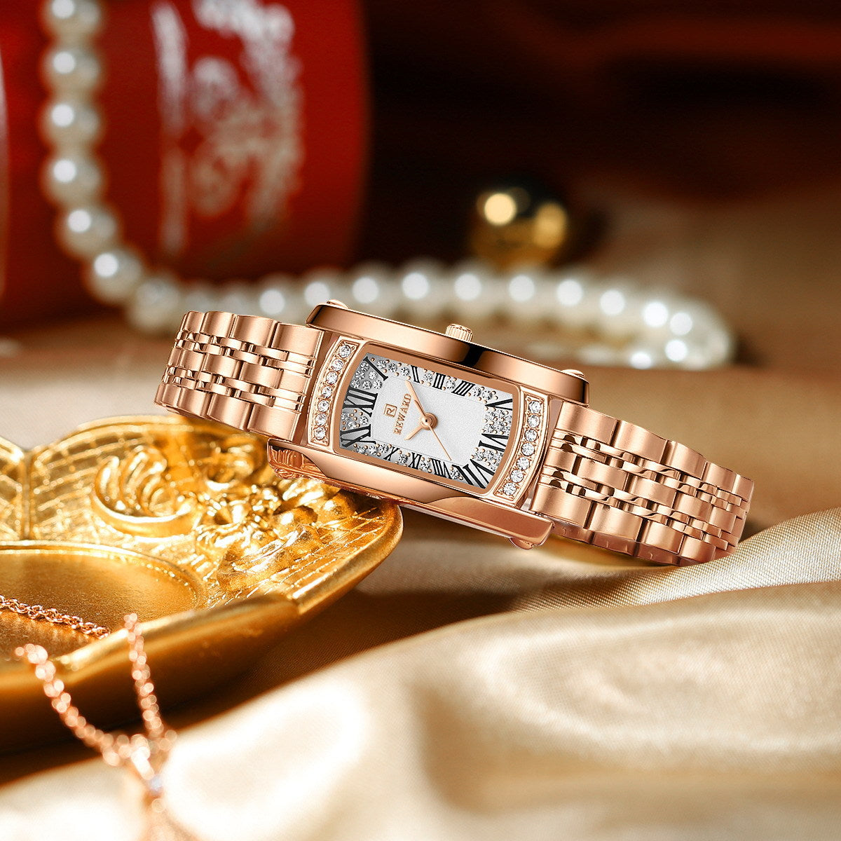 Reward Women's Square Quartz Watch Light Luxury Fashion Exquisite Waterproof Watch Cross-border Best-selling Lady Watch