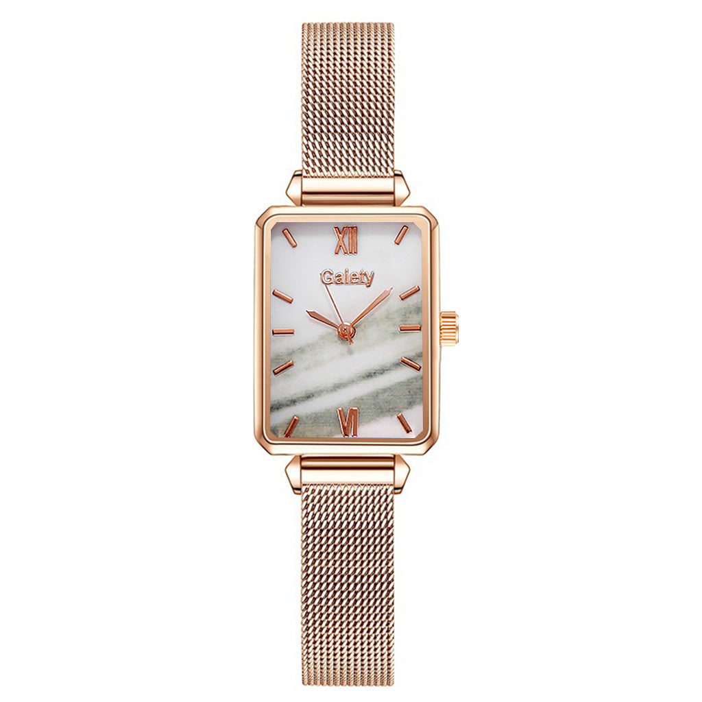Lazy Retractable Magnet Buckle Peacock Green Elegant Ladies Mesh Belt Small Square Watch Korean Version Simple Bracelet Combination Set