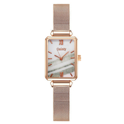 Lazy Retractable Magnet Buckle Peacock Green Elegant Ladies Mesh Belt Small Square Watch Korean Version Simple Bracelet Combination Set