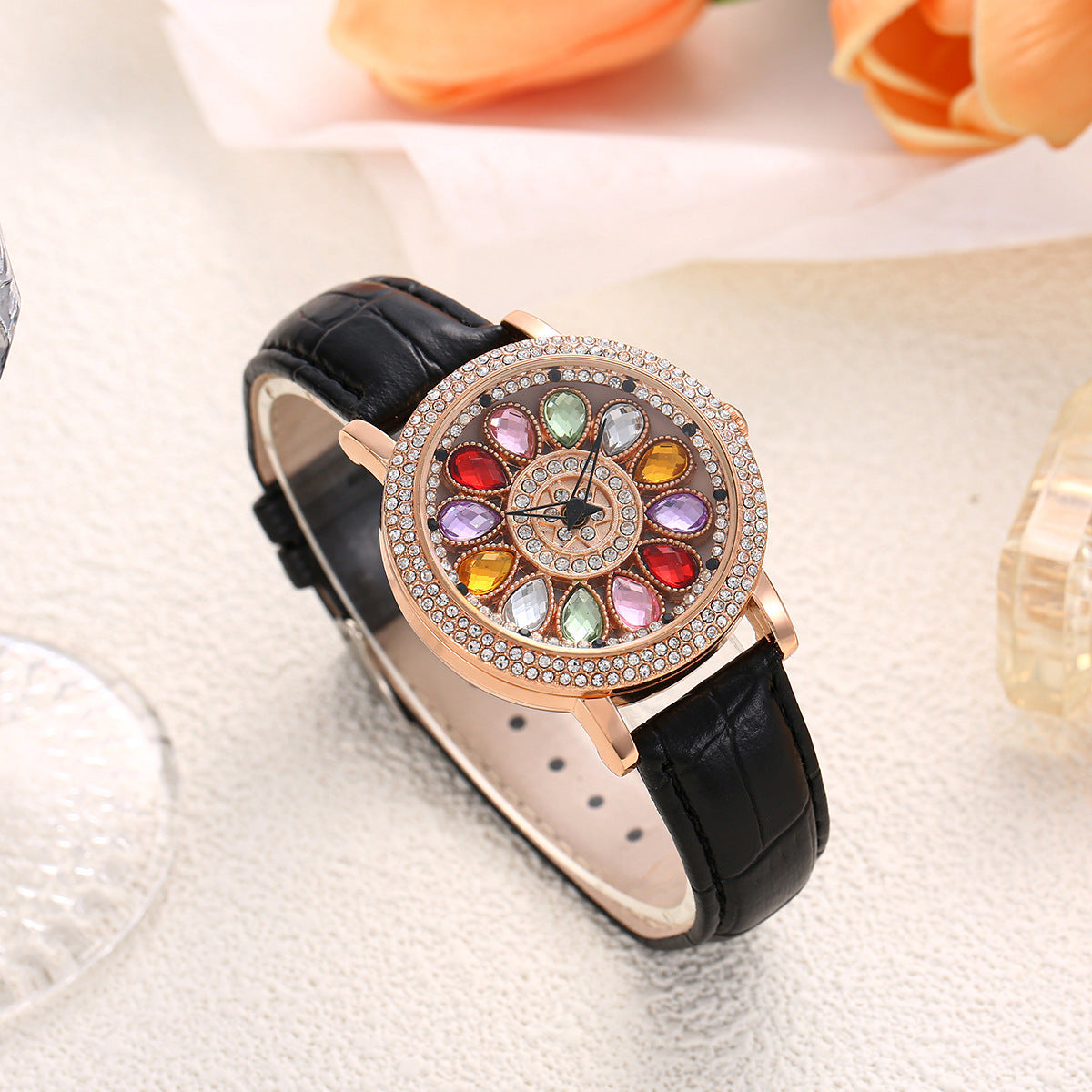 2024 Live New Time-running Watch Women's Non-automatic Large Dial Gipsophila Rhinestone Fashion Women's Watch