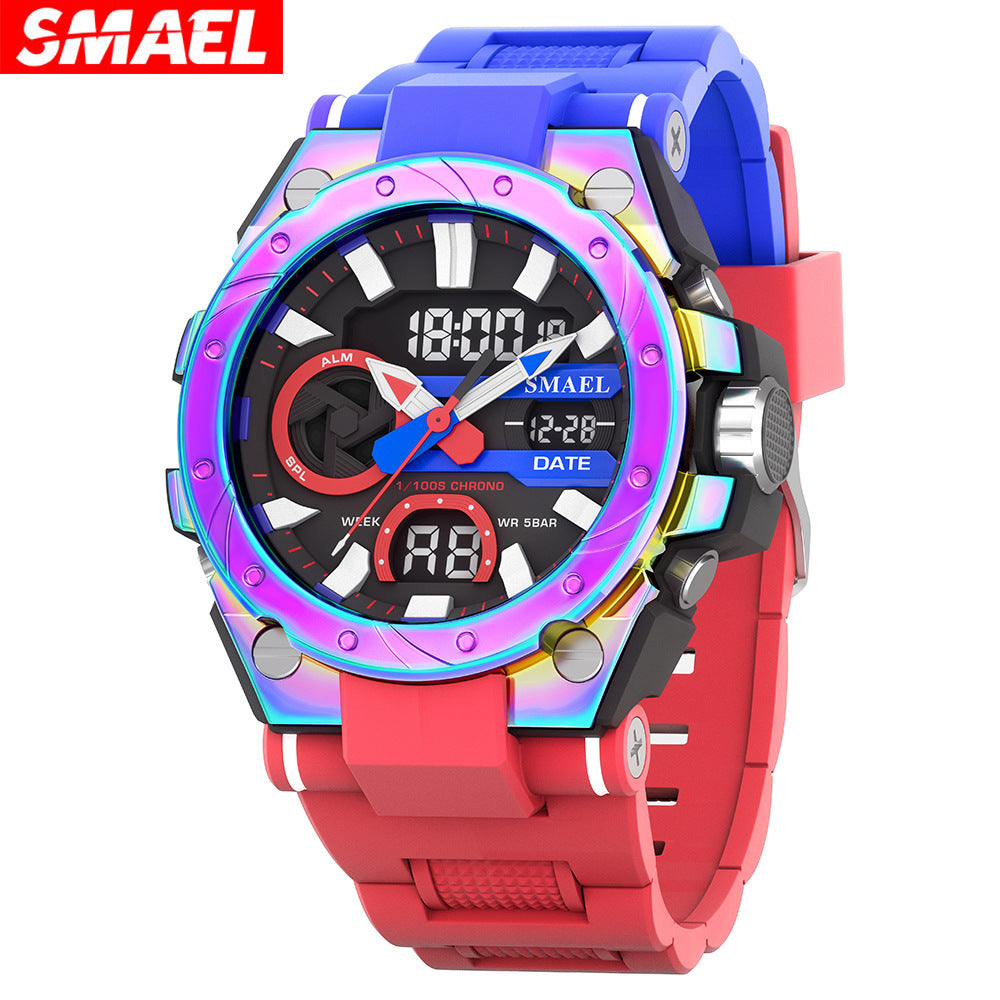 SMAEL2024 New Alloy Colorful Gradient Men's Watch Electronic Sports Watch Luminous Waterproof Watch