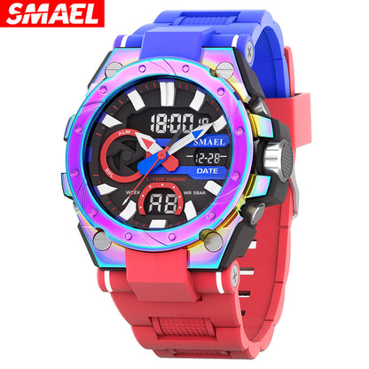 SMAEL2024 New Alloy Colorful Gradient Men's Watch Electronic Sports Watch Luminous Waterproof Watch
