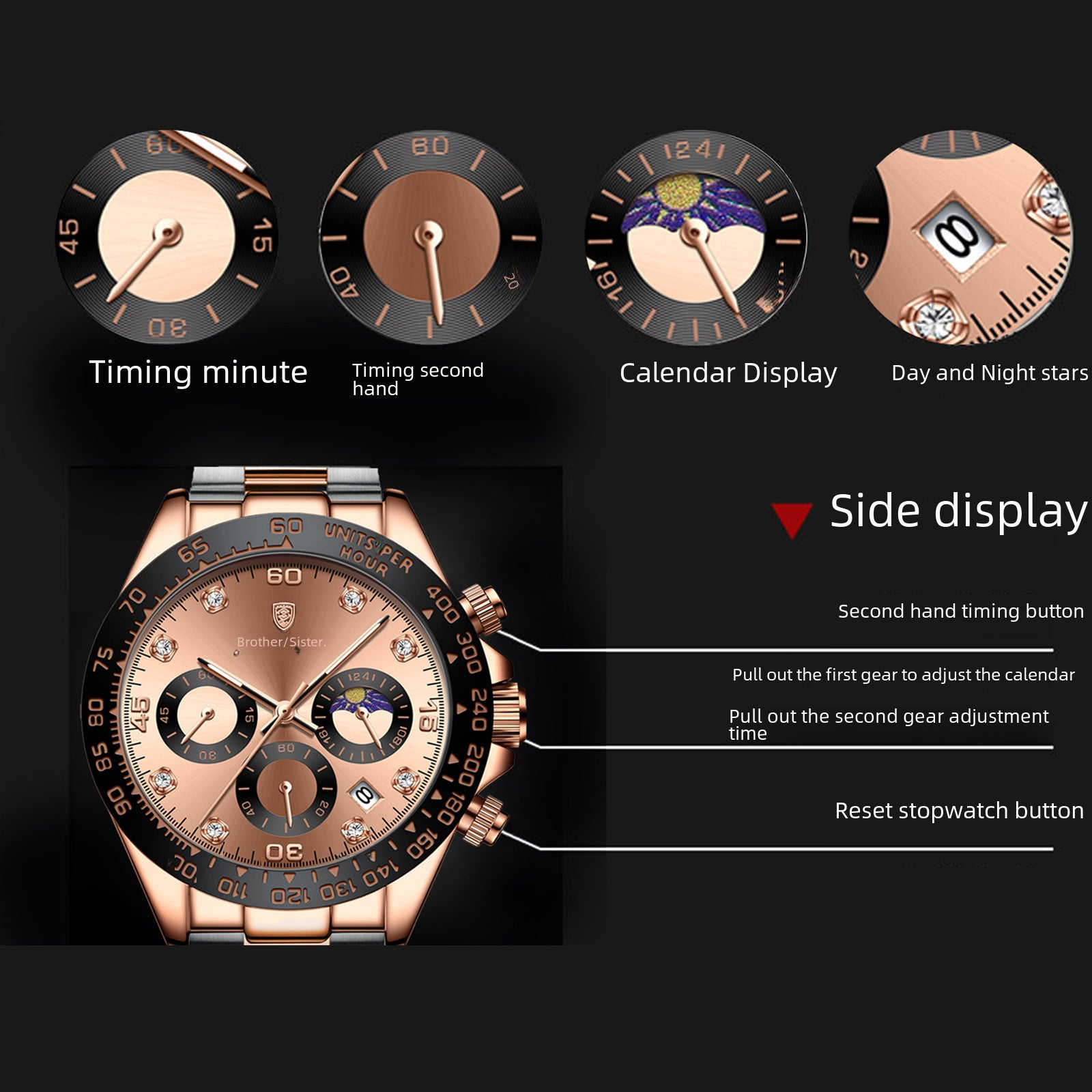 Swiss Brand Waterproof Men's Watch Multi-functional Fashion Steel Belt Quartz Watch Live Broadcast Foreign Trade Popular One-piece Delivery
