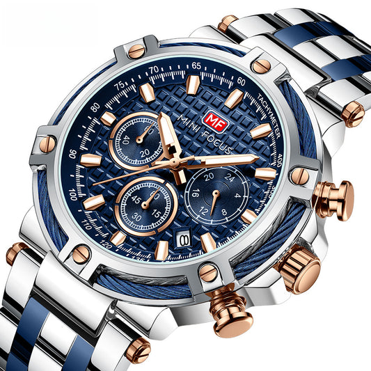 MINI FOCUS Brand Watch Casual Men's Watch Waterproof Quartz Watch Luminous Steel Band Men's Watch 0470G