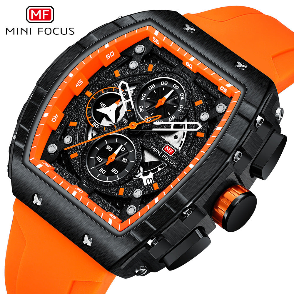 MINI FOCUS Brand Watch Outdoor Wind Wine Barrel Men's Watch Arc Mirror Gradient Hollow Men's Watch 0399G