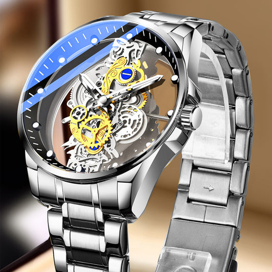 Double-sided Transparent Hollow Automatic Watch Men's Watch Men's Waterproof Luminous Quartz Watch Tremolo New Cross-border