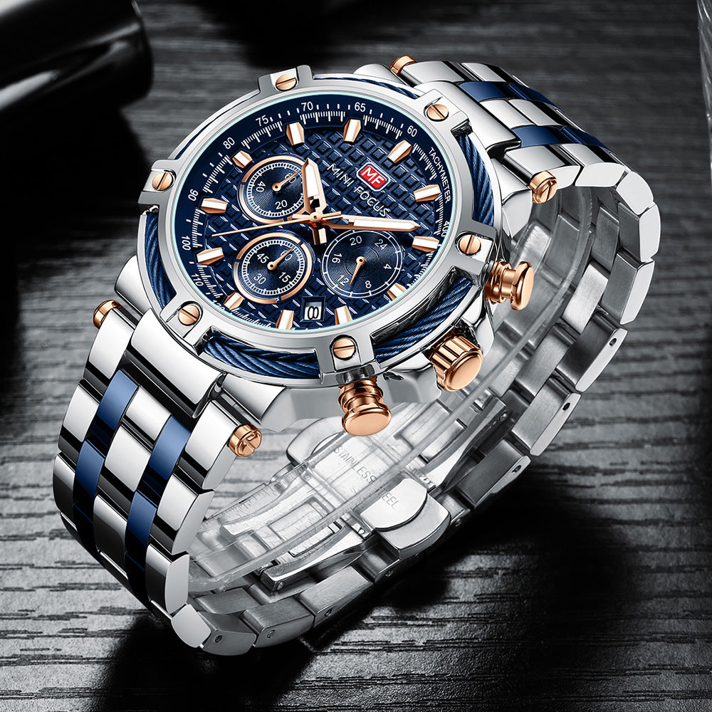 MINI FOCUS Brand Watch Casual Men's Watch Waterproof Quartz Watch Luminous Steel Band Men's Watch 0470G