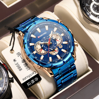 BINBOND European And American Fashion Brand Casual Men's Watch Tactical Men's Watch Motorcycle Waterproof Luminous Watch Timing Multi-Pointer