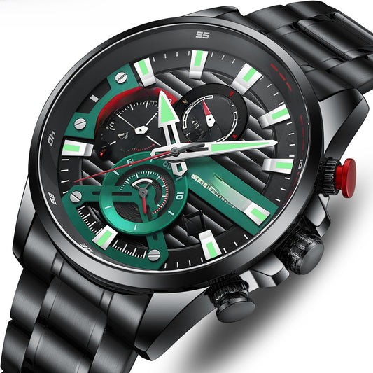 Gurren/Karin 8415 Men's Watch Calendar Watch Steel Band Men's Watch Six-Pin Quartz Watch Foreign Trade Watch