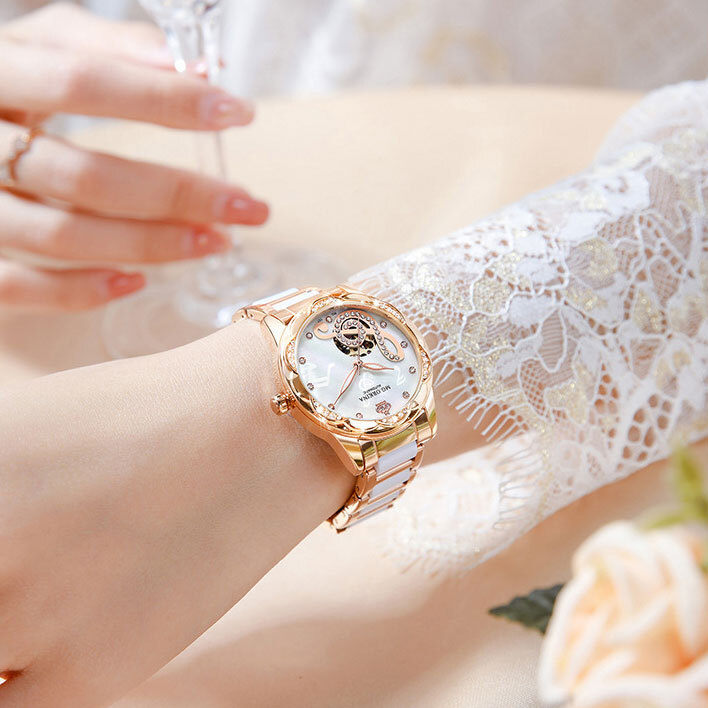 Ladies Ceramic Steel Band Automatic Mechanical Waterproof Luminous Watch